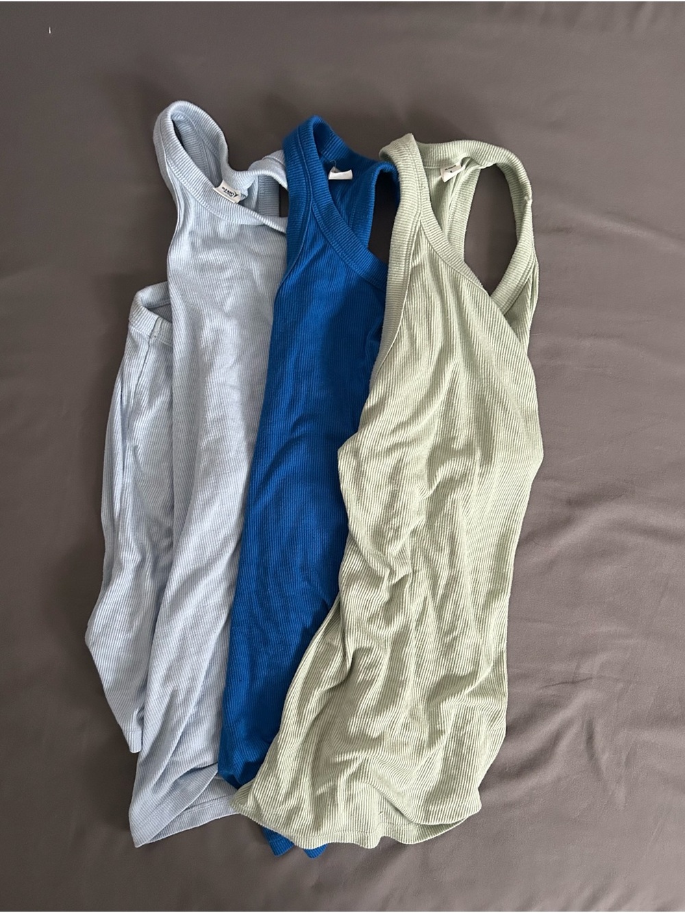 Old Navy Ribbed Racerback Tank Set — Blue, Light Blue & Sage Green